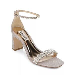 Badgley Mischka Rose Gold Crystal Block Heel Sandals
